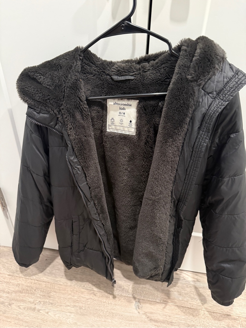 abercrombie kids Black Faux-Fur Lined Puffer Jacket